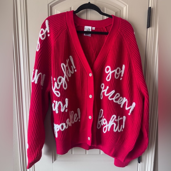 QUEEN OF SPARKLES Sweaters - Queen of Sparkles Red Go Fight Win Cardigan -XL